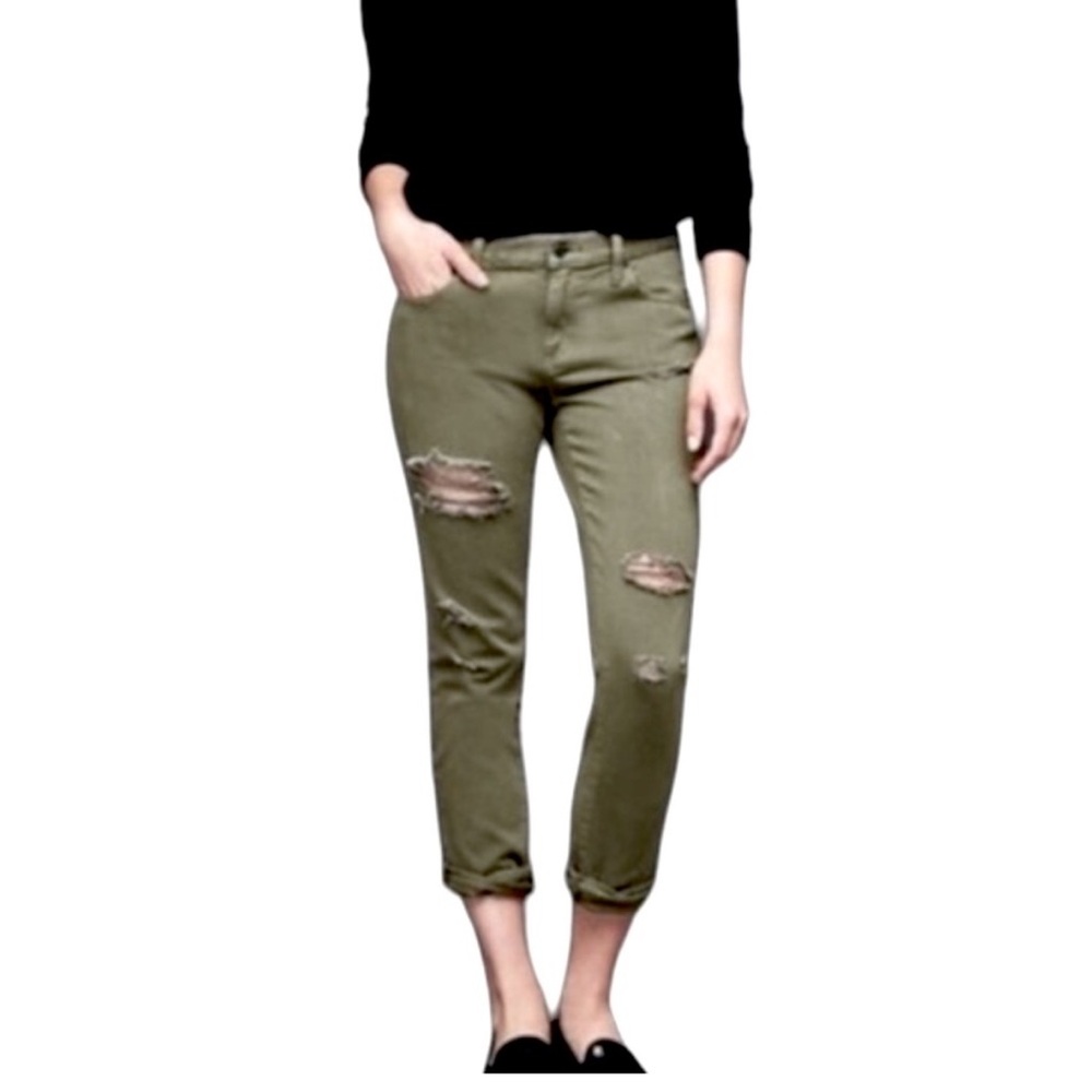 Gap Distressed Olive Green Girlfriend Jeans
